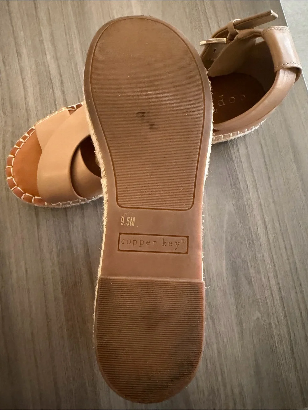 Copper Key Women's Nude Tan Cross-Strap Ankle Buckle Espadrille Sandals 9.5